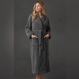 Restoration Hardware | Plush Robe XS Grey Shawl Collar Fleece Long Loungewear